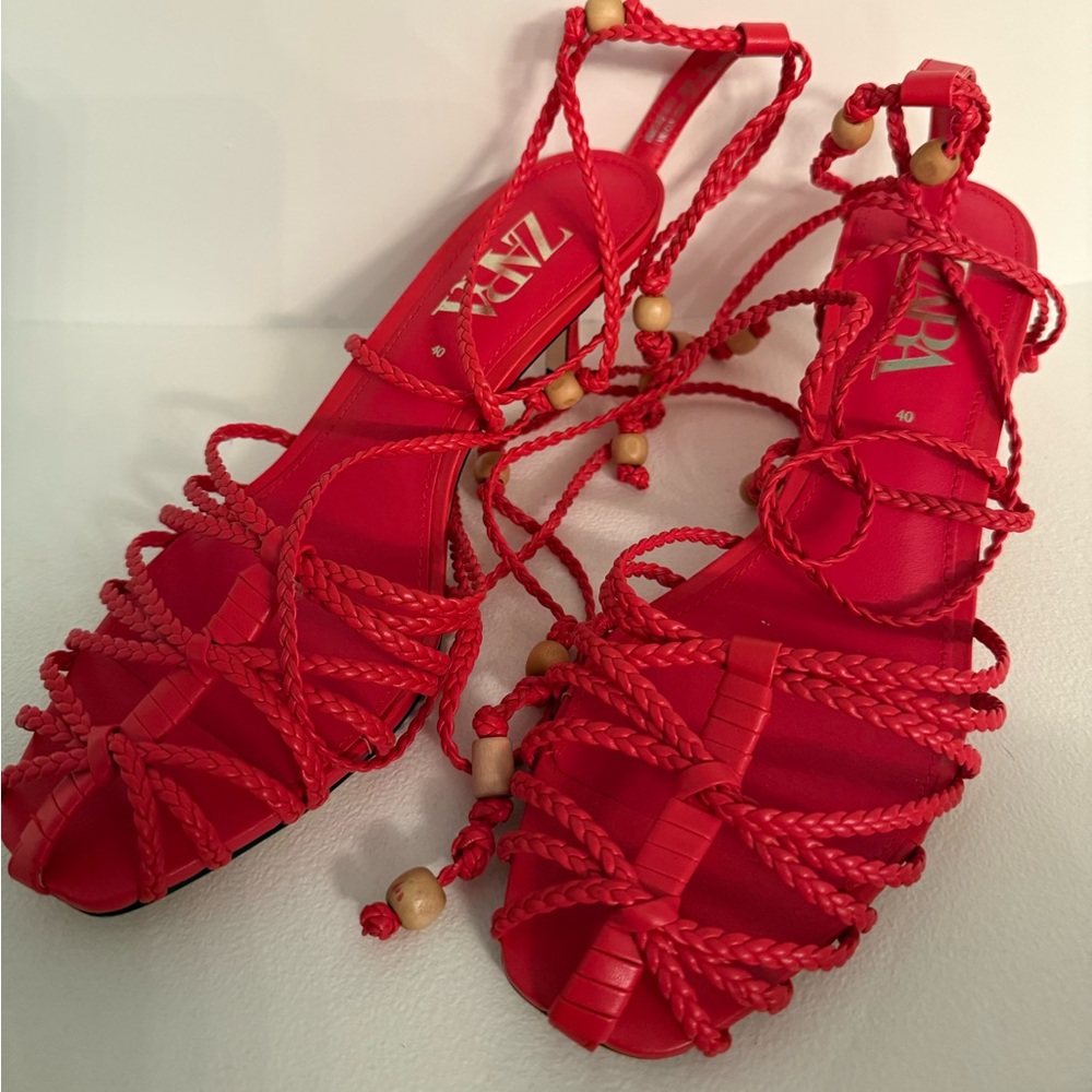 Zara Vibrant Red Braided Sandals